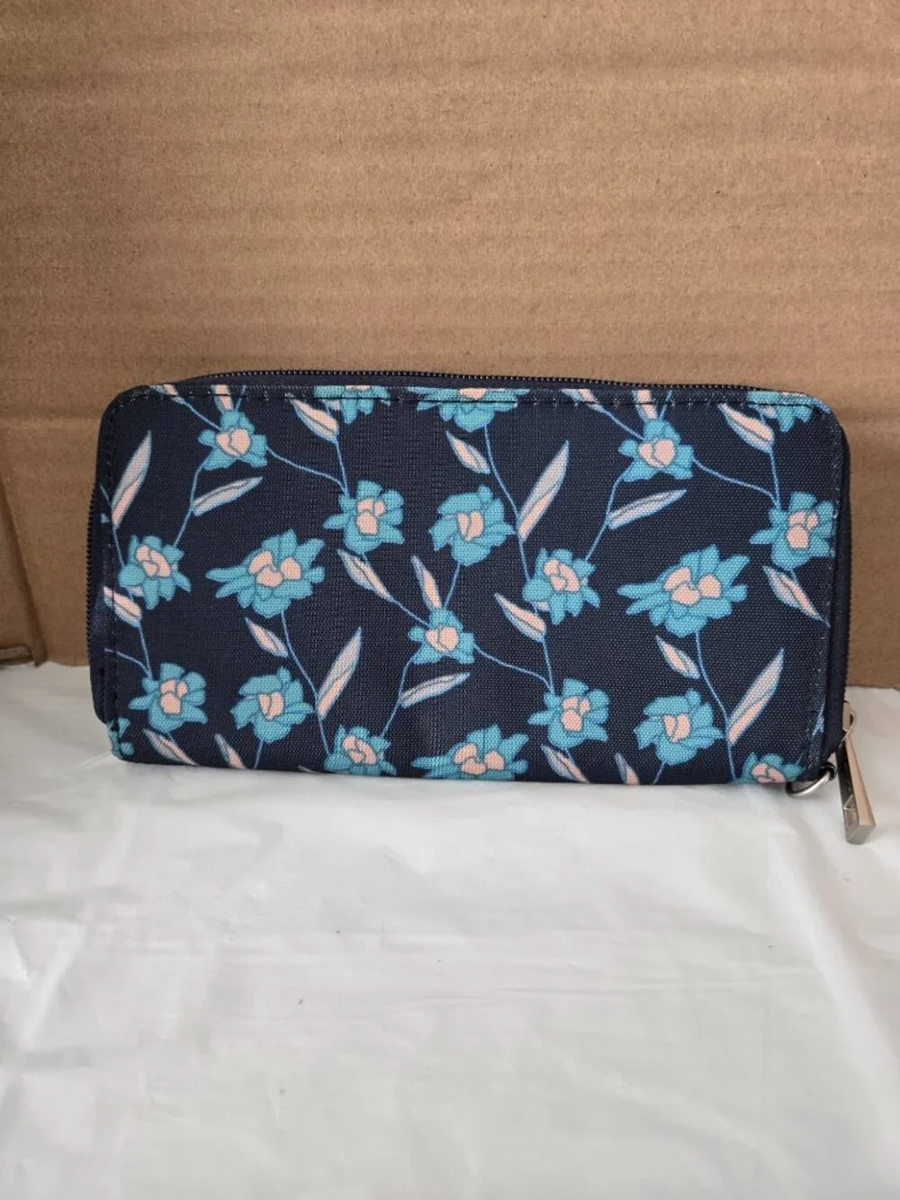 Travelon Navy Floral Zip Around Wallet Organizer